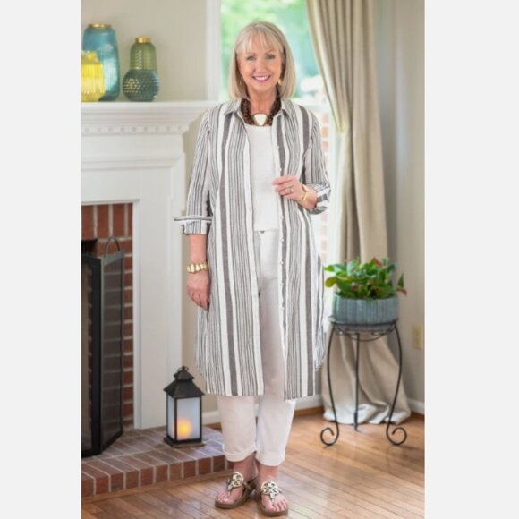 Chico's Linen Blend Stripe Maxi Shirt Size 1 (8-10) - Picture 11 of 11